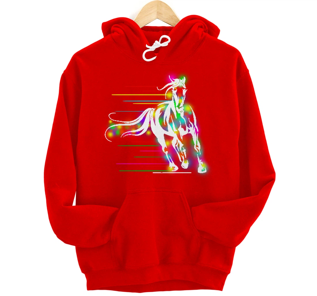 Colorful Horse Pop Art Abstract Equestrian Rider Rainbow Pullover Hoodie