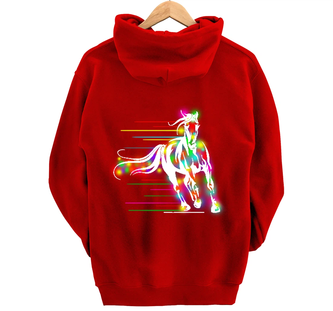 Colorful Horse Pop Art Abstract Equestrian Rider Rainbow Pullover Hoodie