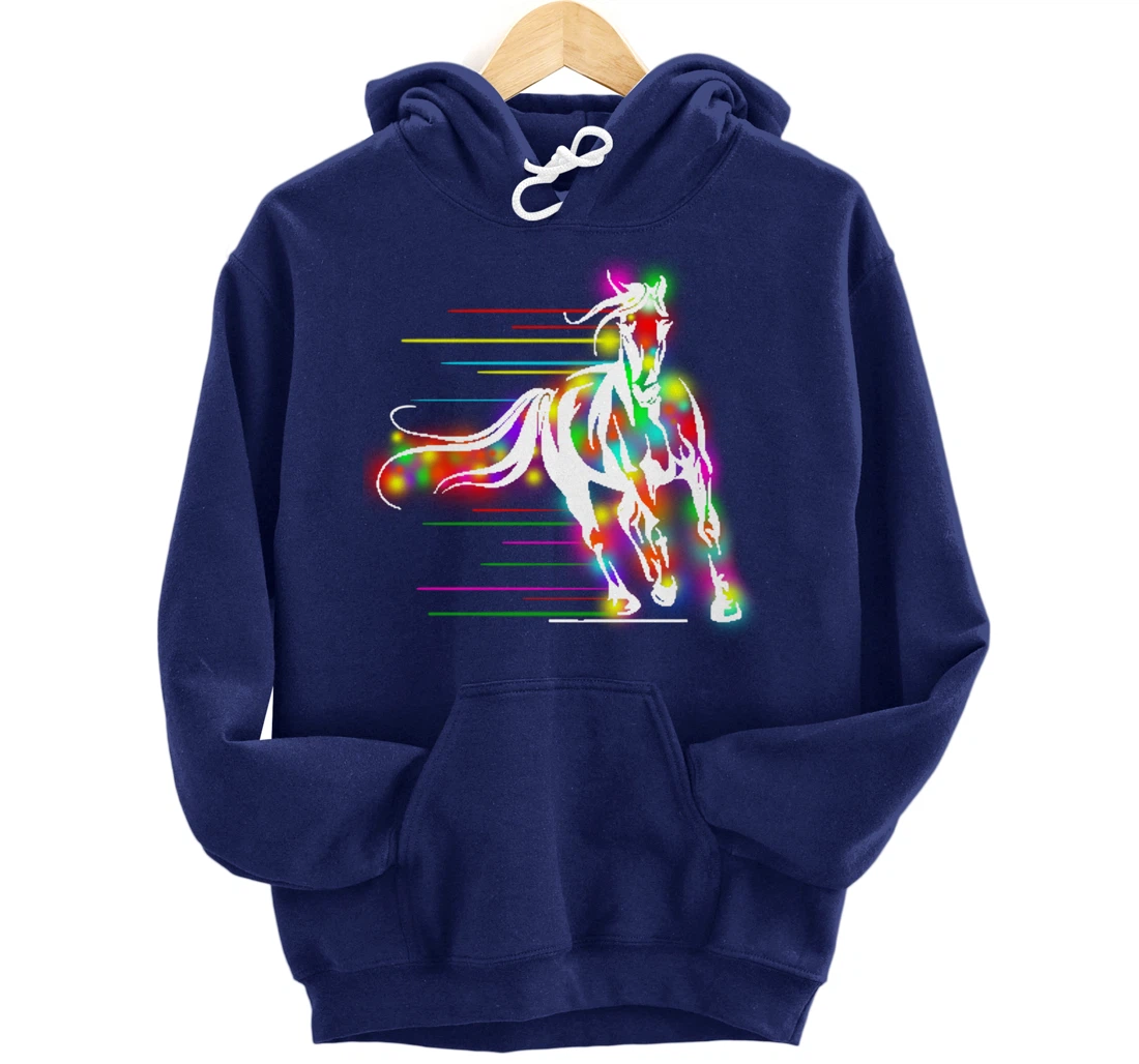 Colorful Horse Pop Art Abstract Equestrian Rider Rainbow Pullover Hoodie