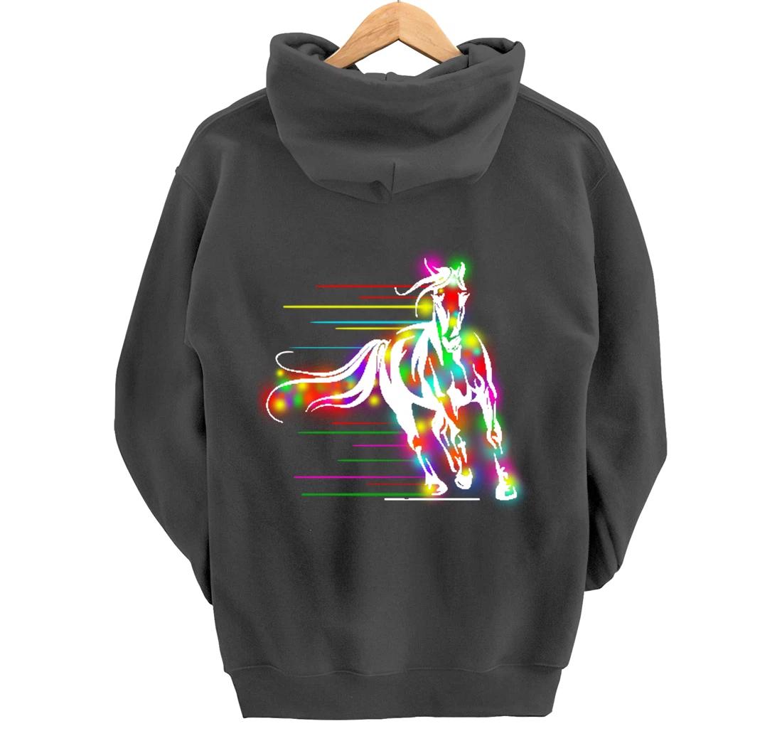 Colorful Horse Pop Art Abstract Equestrian Rider Rainbow Pullover Hoodie