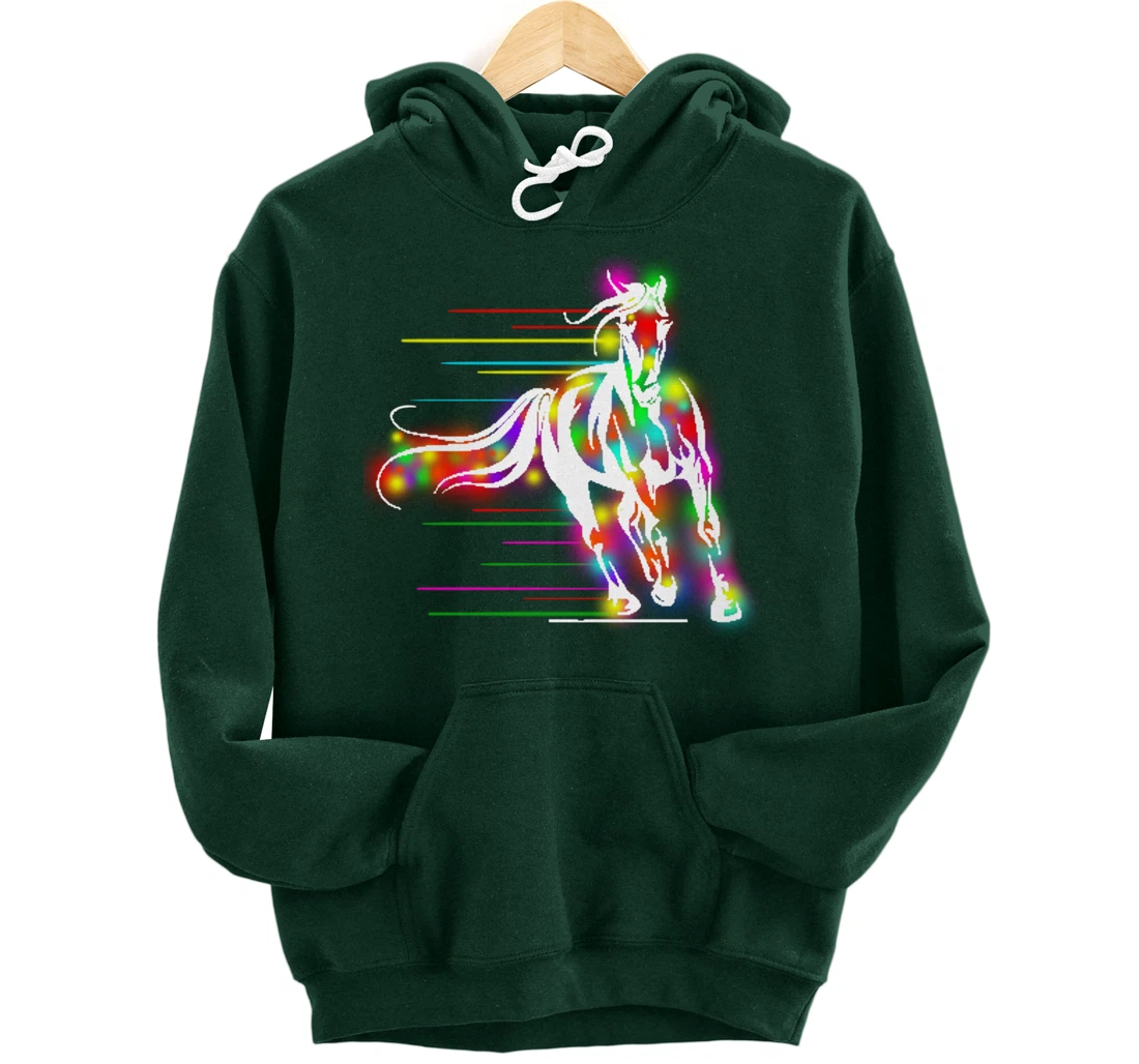 Colorful Horse Pop Art Abstract Equestrian Rider Rainbow Pullover Hoodie