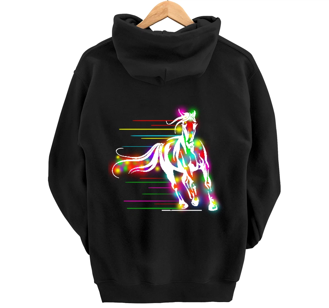 Colorful Horse Pop Art Abstract Equestrian Rider Rainbow Pullover Hoodie