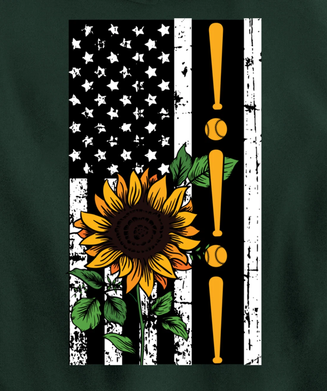 Baseball Player American Flag Sunflower Sports Lover Gifts Pullover Hoodie