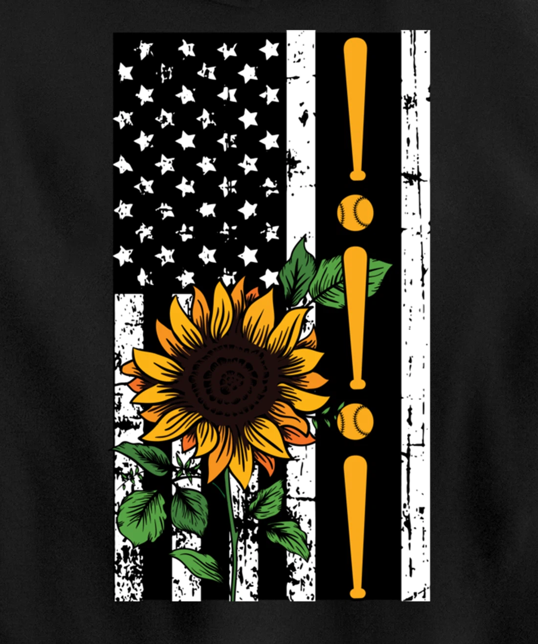 Baseball Player American Flag Sunflower Sports Lover Gifts Pullover Hoodie