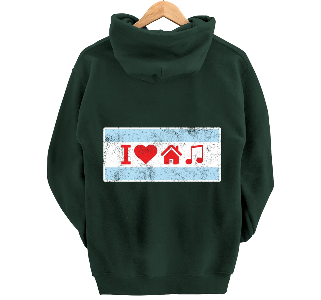 I Love Chicago House Music - Flag DJ Gift Pullover Hoodie