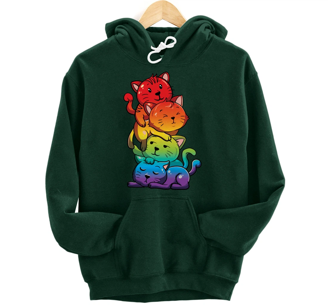 Kawaii Cat Pile LGBT Gay Pride Flag Kittens Pullover Hoodie