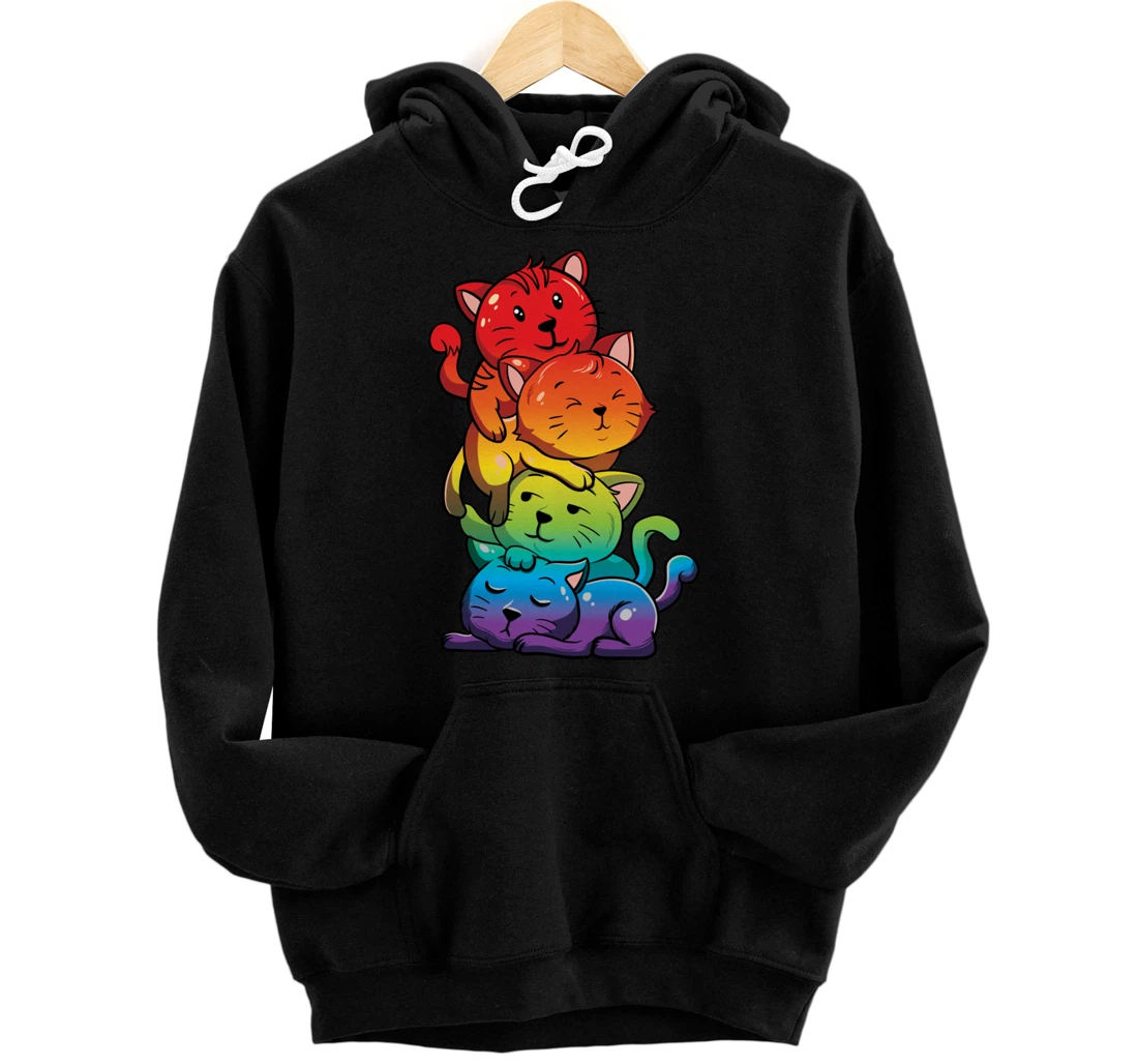 Kawaii Cat Pile LGBT Gay Pride Flag Kittens Pullover Hoodie