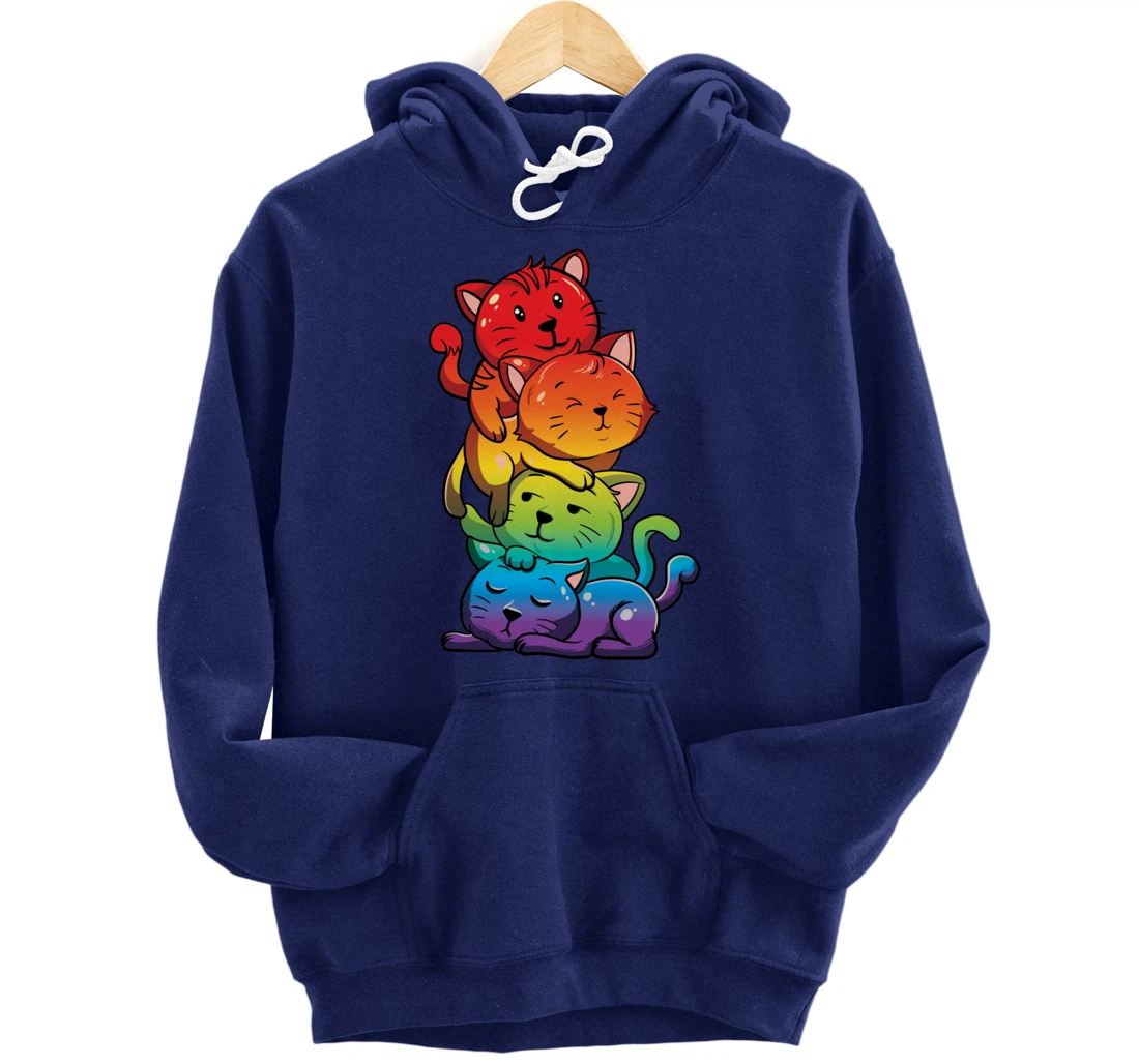 Kawaii Cat Pile LGBT Gay Pride Flag Kittens Pullover Hoodie