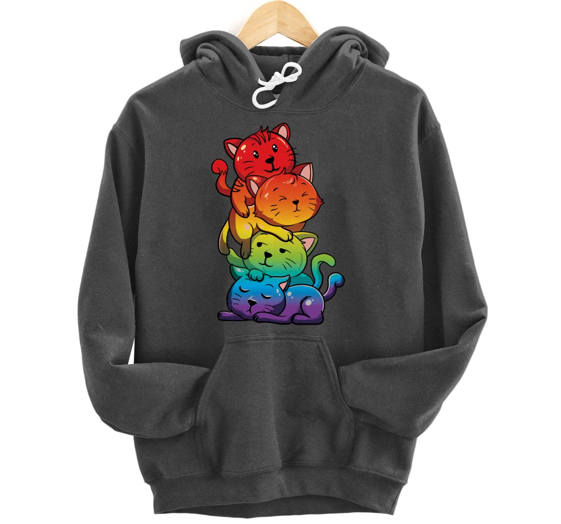 Kawaii Cat Pile LGBT Gay Pride Flag Kittens Pullover Hoodie