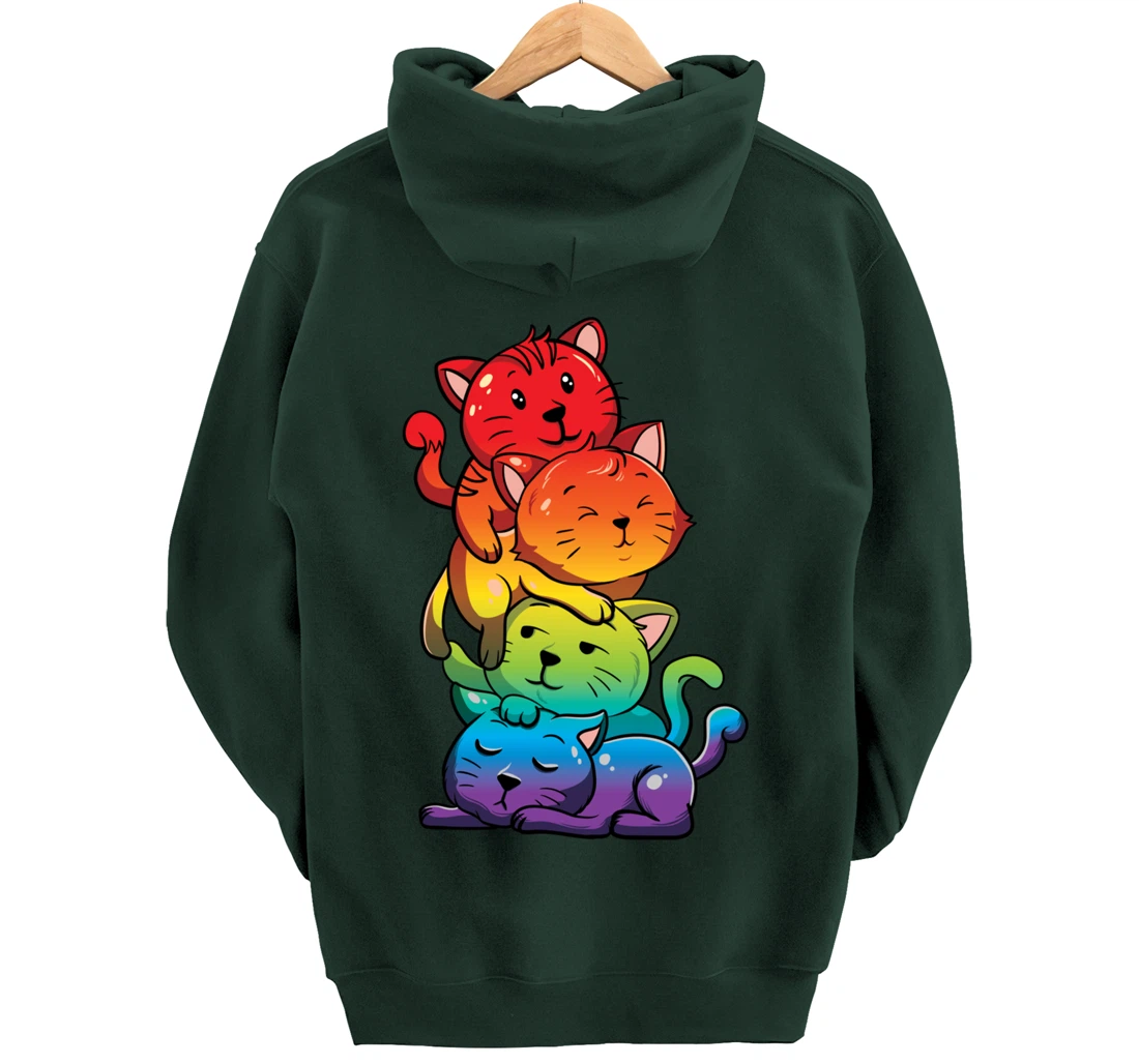Kawaii Cat Pile LGBT Gay Pride Flag Kittens Pullover Hoodie