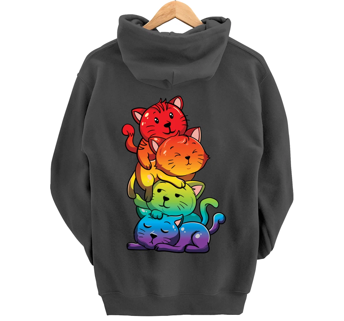 Kawaii Cat Pile LGBT Gay Pride Flag Kittens Pullover Hoodie