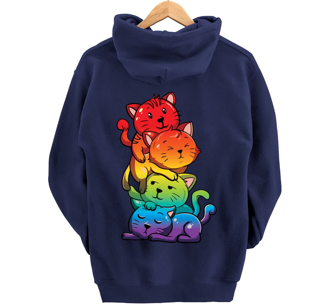 Kawaii Cat Pile LGBT Gay Pride Flag Kittens Pullover Hoodie