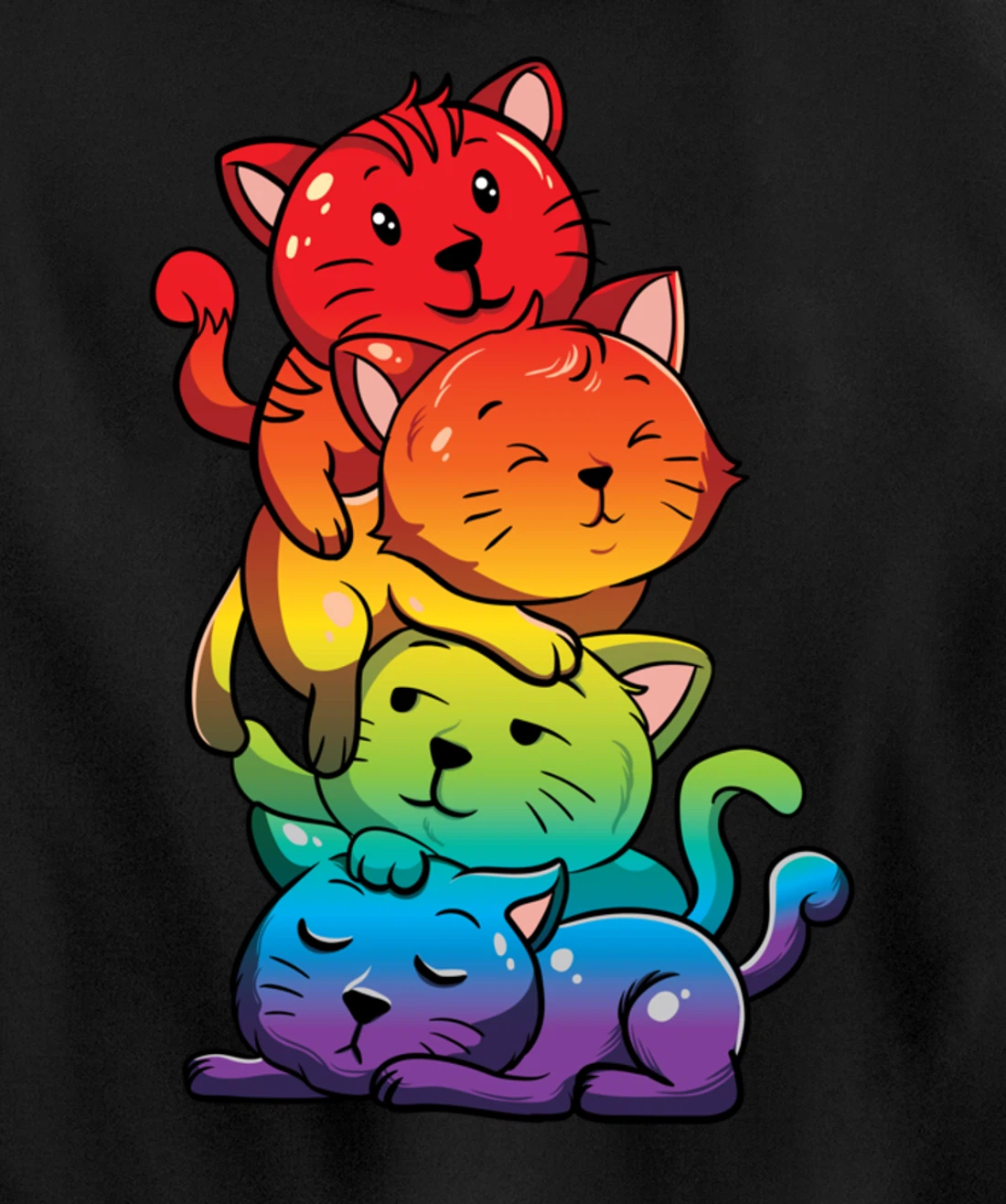 Kawaii Cat Pile LGBT Gay Pride Flag Kittens Pullover Hoodie