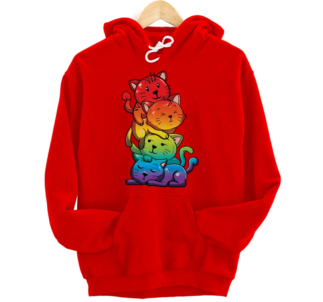 Kawaii Cat Pile LGBT Gay Pride Flag Kittens Pullover Hoodie