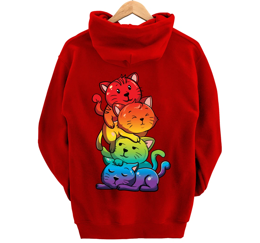 Kawaii Cat Pile LGBT Gay Pride Flag Kittens Pullover Hoodie