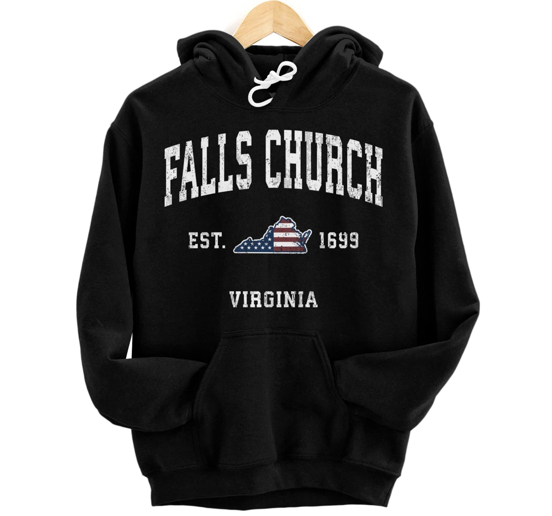 Falls Church Virginia VA Vintage American Flag Sports Design Pullover Hoodie