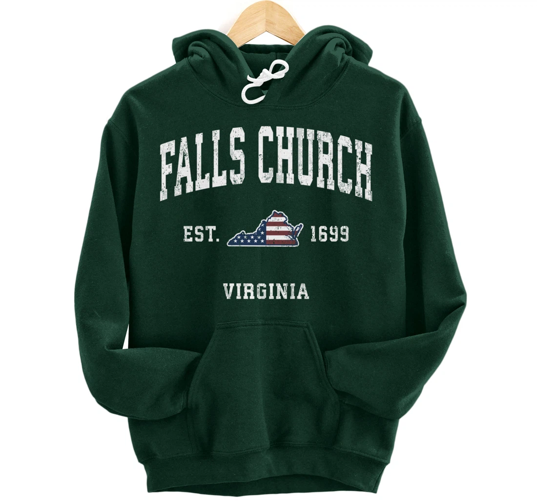 Falls Church Virginia VA Vintage American Flag Sports Design Pullover Hoodie