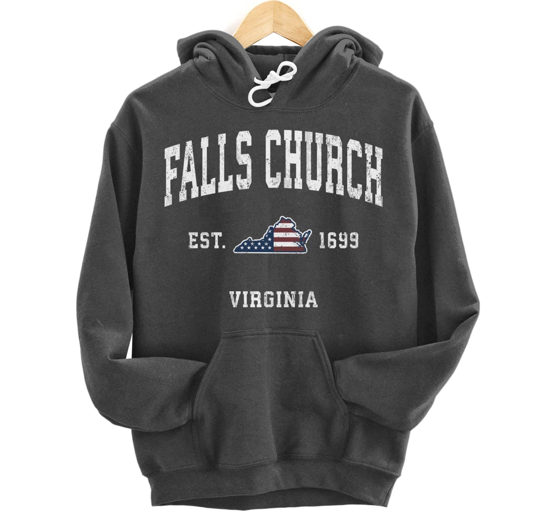 Falls Church Virginia VA Vintage American Flag Sports Design Pullover Hoodie