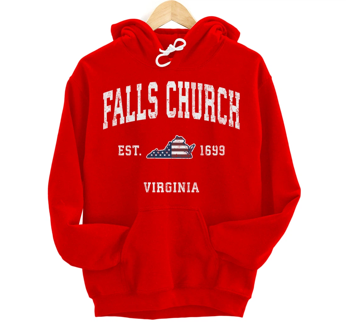 Falls Church Virginia VA Vintage American Flag Sports Design Pullover Hoodie