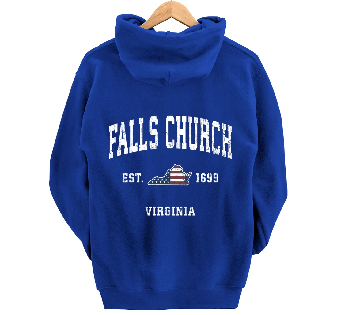 Falls Church Virginia VA Vintage American Flag Sports Design Pullover Hoodie