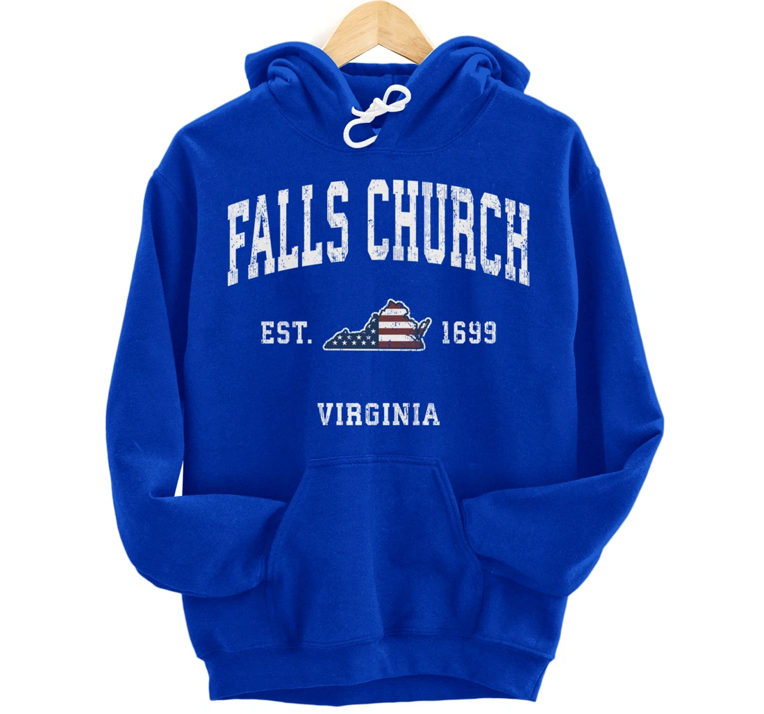 Falls Church Virginia VA Vintage American Flag Sports Design Pullover Hoodie