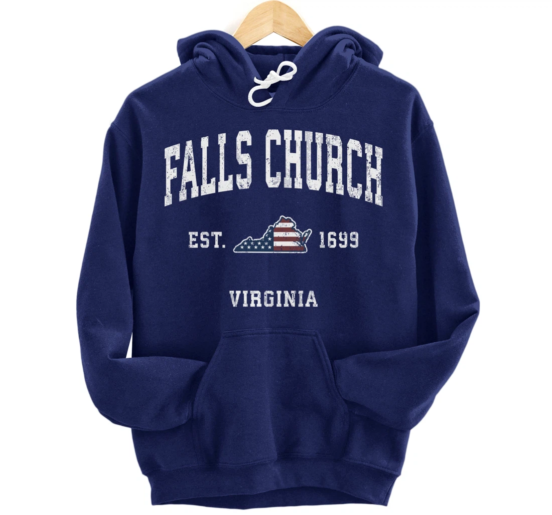 Falls Church Virginia VA Vintage American Flag Sports Design Pullover Hoodie