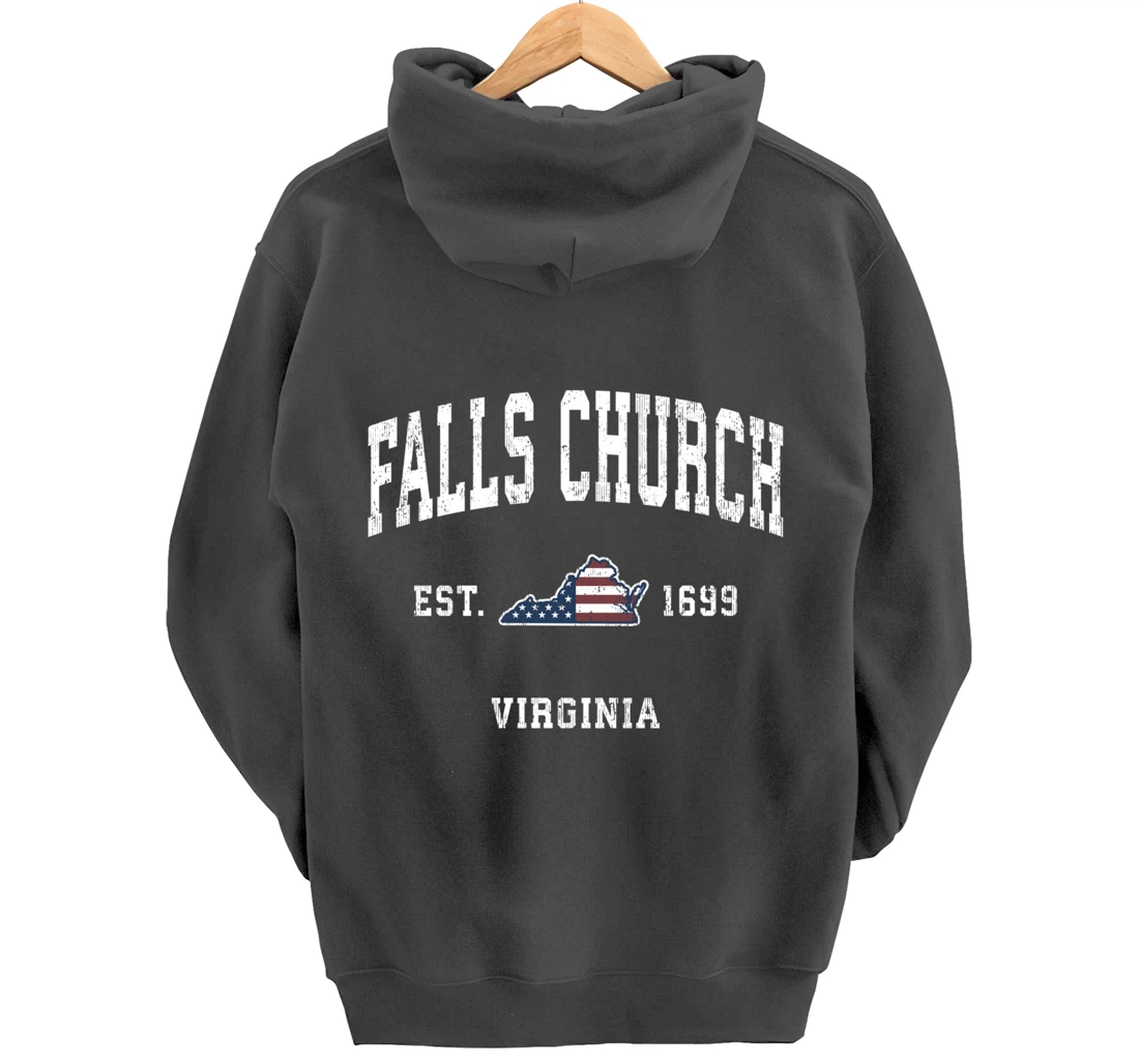 Falls Church Virginia VA Vintage American Flag Sports Design Pullover Hoodie