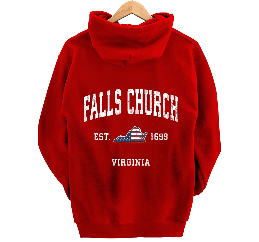 Falls Church Virginia VA Vintage American Flag Sports Design Pullover Hoodie