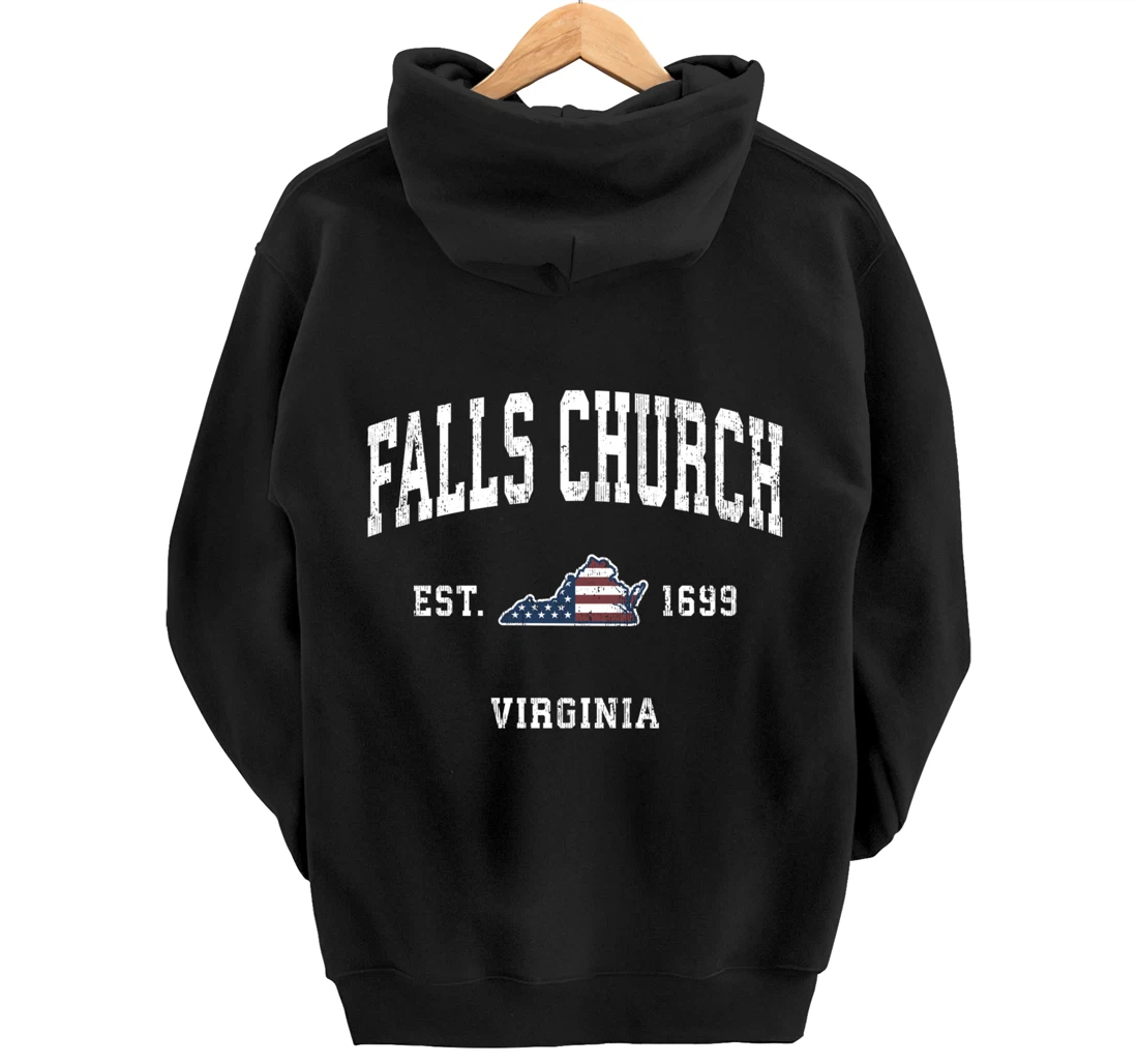 Falls Church Virginia VA Vintage American Flag Sports Design Pullover Hoodie