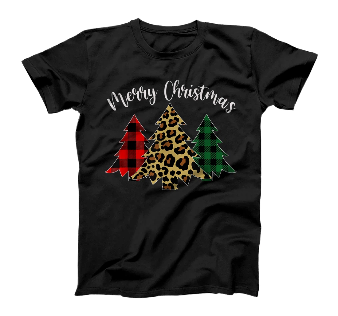 Leopard Plaid Christmas Tree Merry Christmas Women Graphic T-Shirt