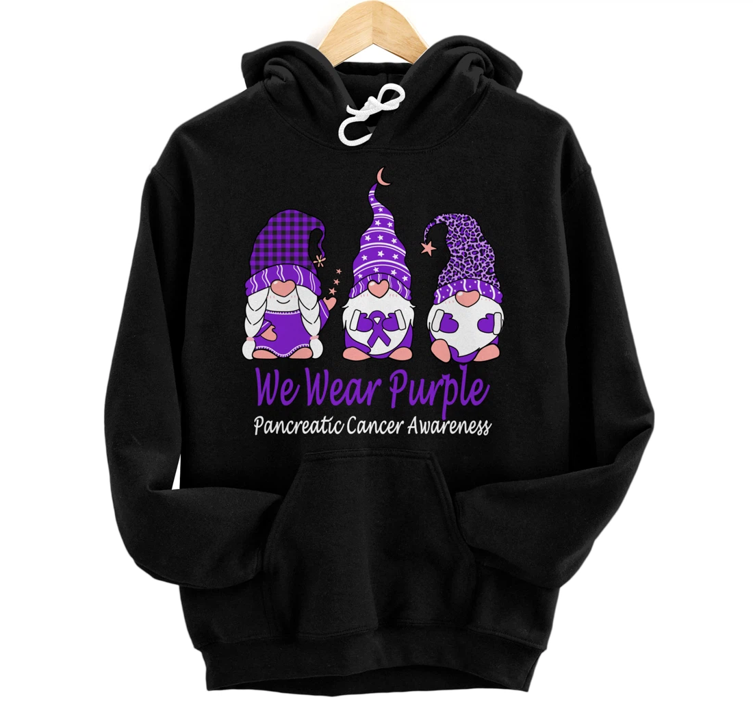 Gnomes Holding Purple Ribbon Leopard For Pancreatic Cancer Pullover Hoodie