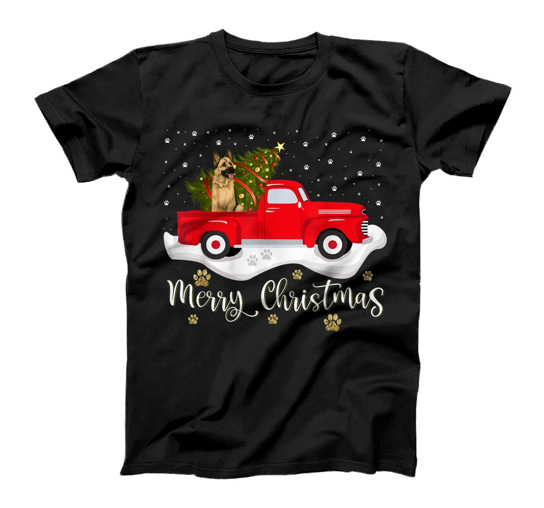 Red Truck Merry Christmas Tree German Shepherd Christmas T-Shirt