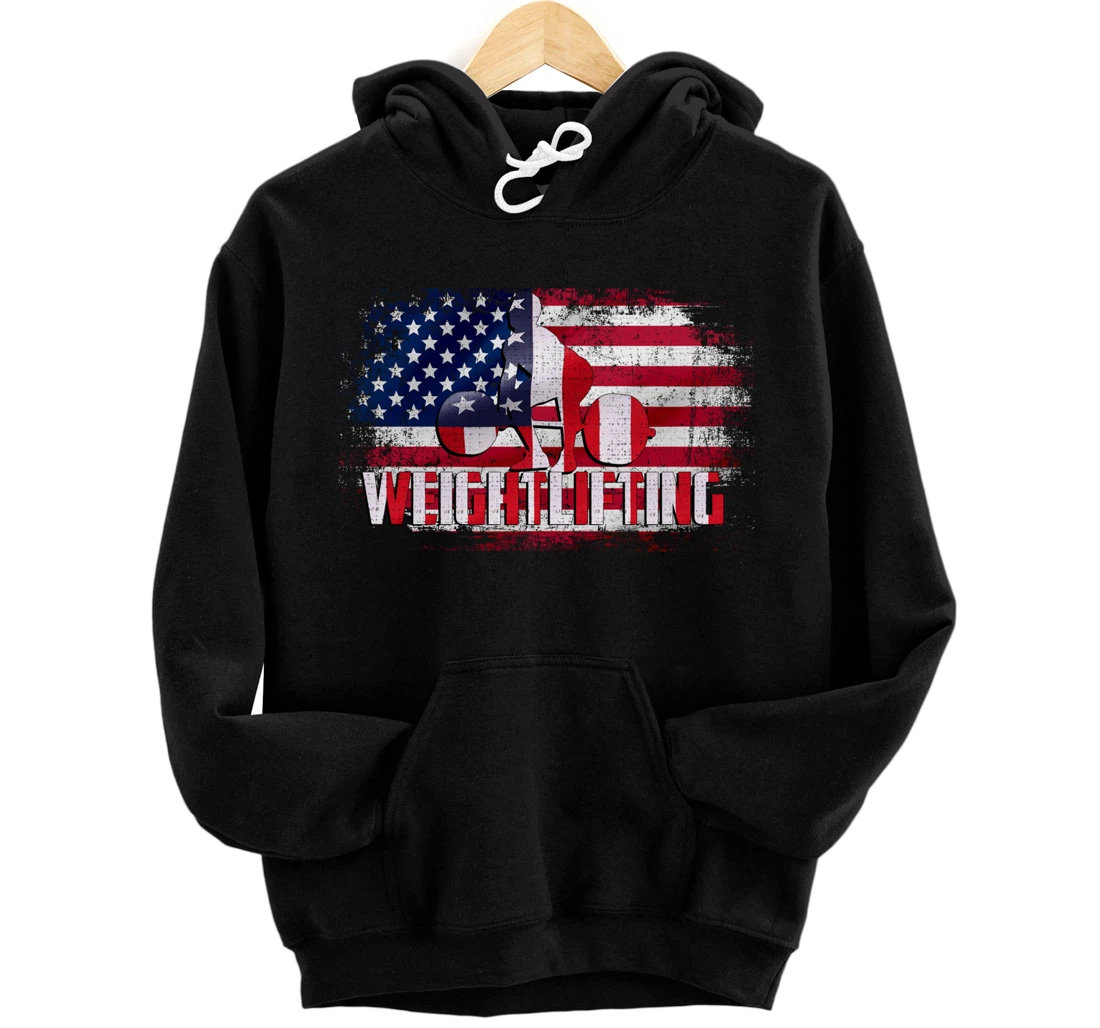 Vintage Weightlifting With American Flag Gym/Fitness Gift Pullover Hoodie