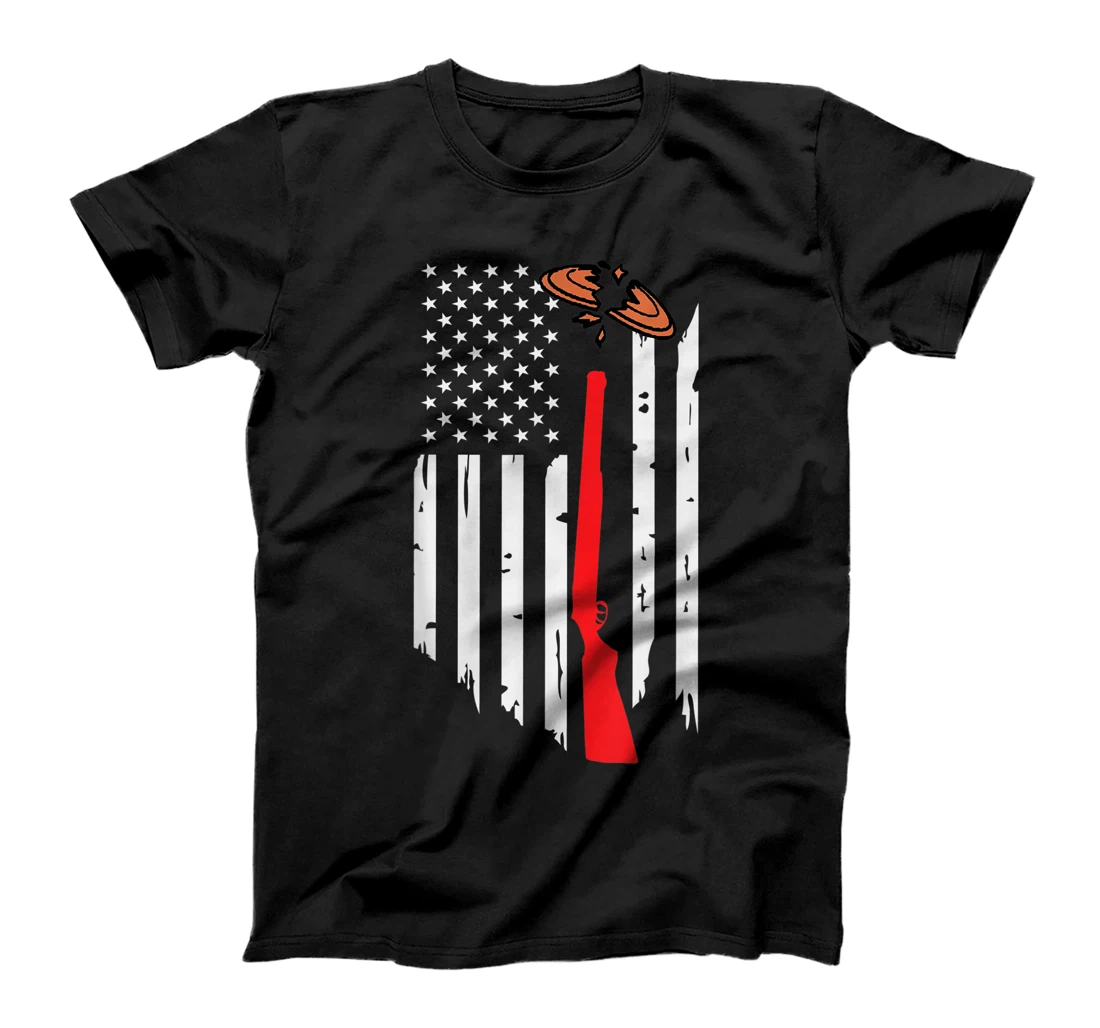 Skeet Trap Clay Shotgun Shooting USA Flag T-Shirt