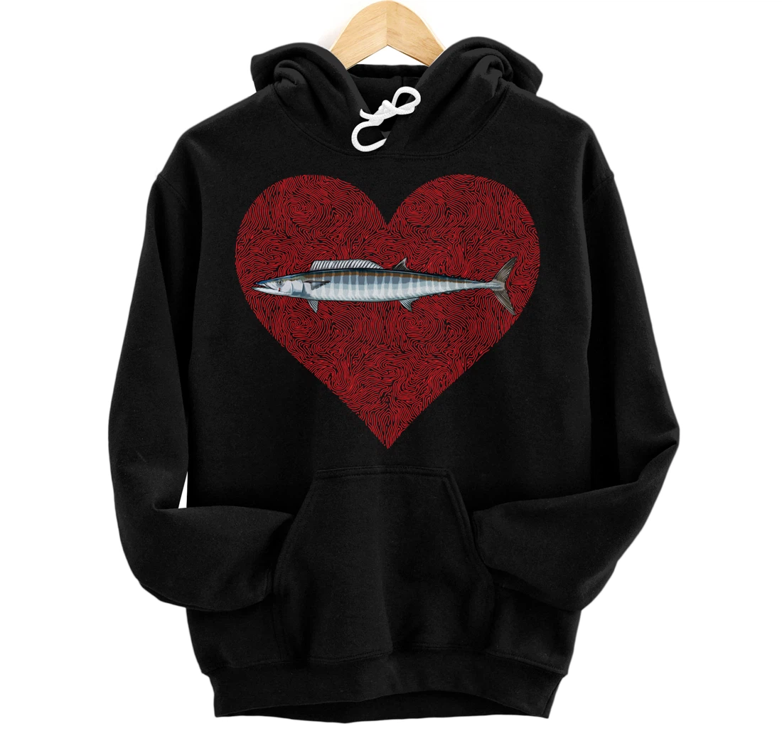 Wahoo Valentines Day Fish Love Fingerprint Pullover Hoodie