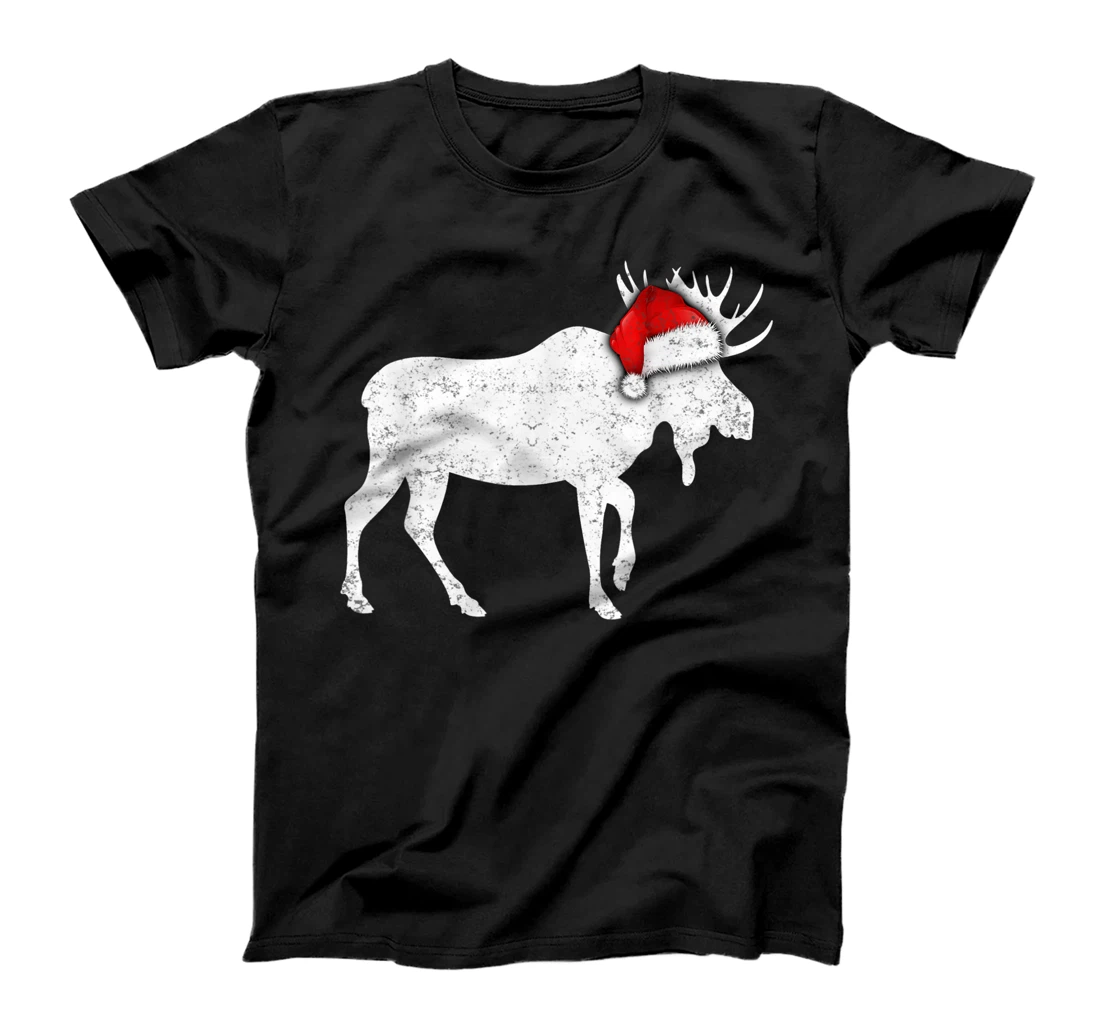 Christmas Pajama Shirt - Christmas Moose Santa Hat Tee Shirt T-Shirt