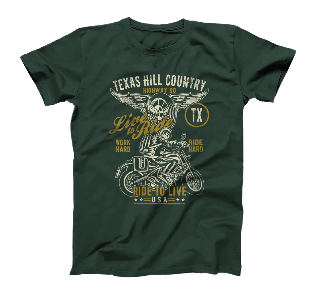 Womens Texas Hill Country HWY 90 TX Motorcycle Distressed Design T-Shirt