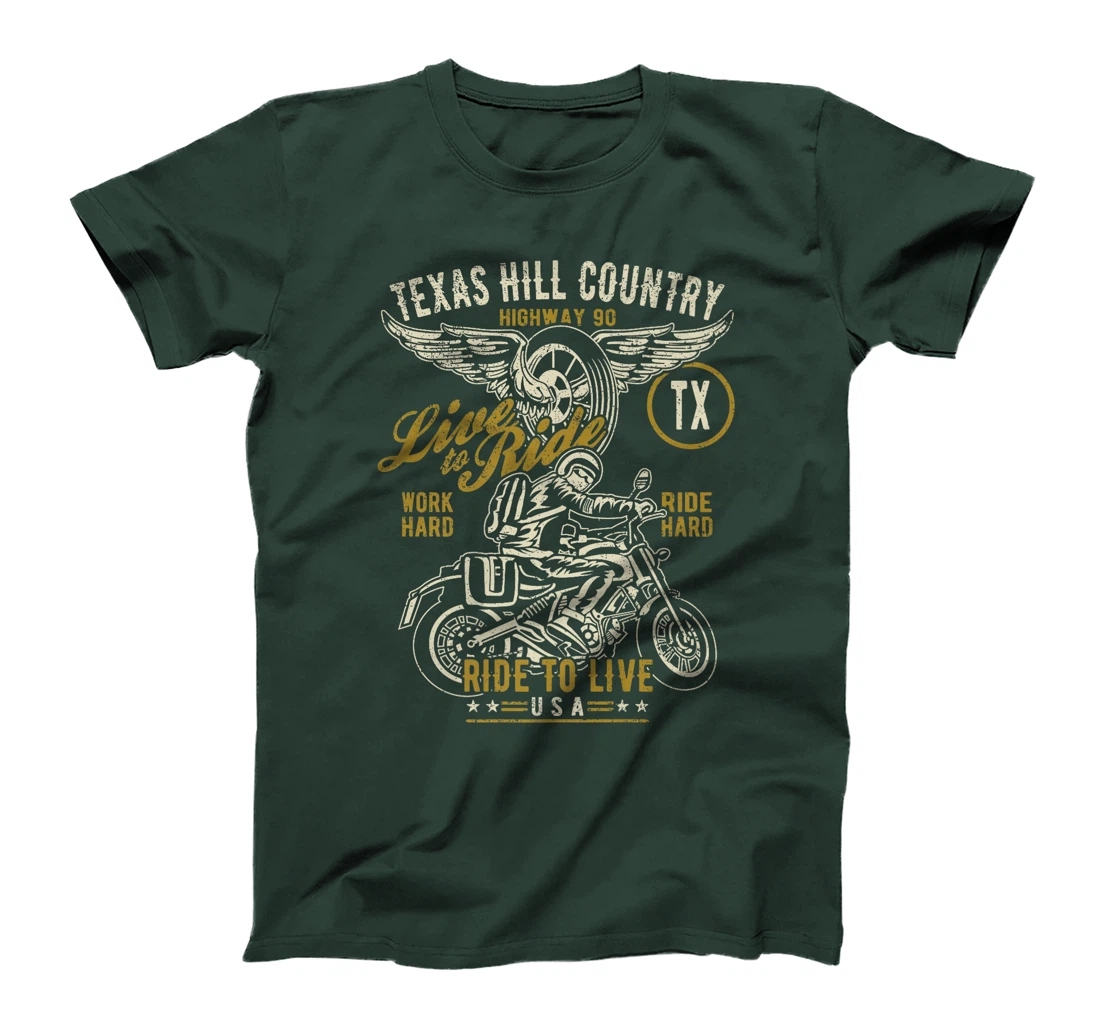 Texas Hill Country HWY 90 TX Motorcycle Distressed Design Premium T-Shirt