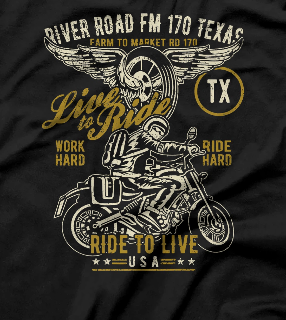 River Road FM 170 TX Texas USA Motorcycle Distressed Design Premium T-Shirt