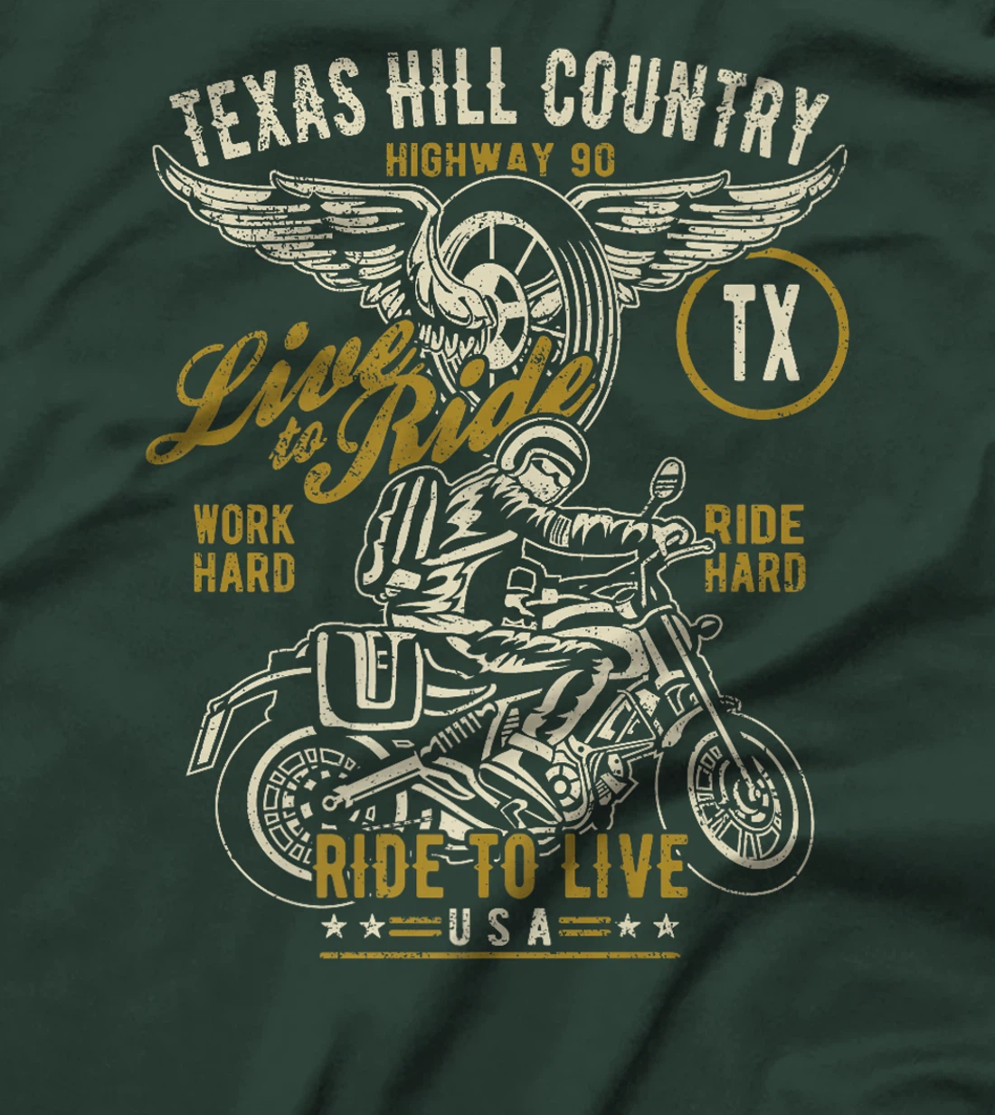 Texas Hill Country HWY 90 TX Motorcycle Distressed Design Premium T-Shirt