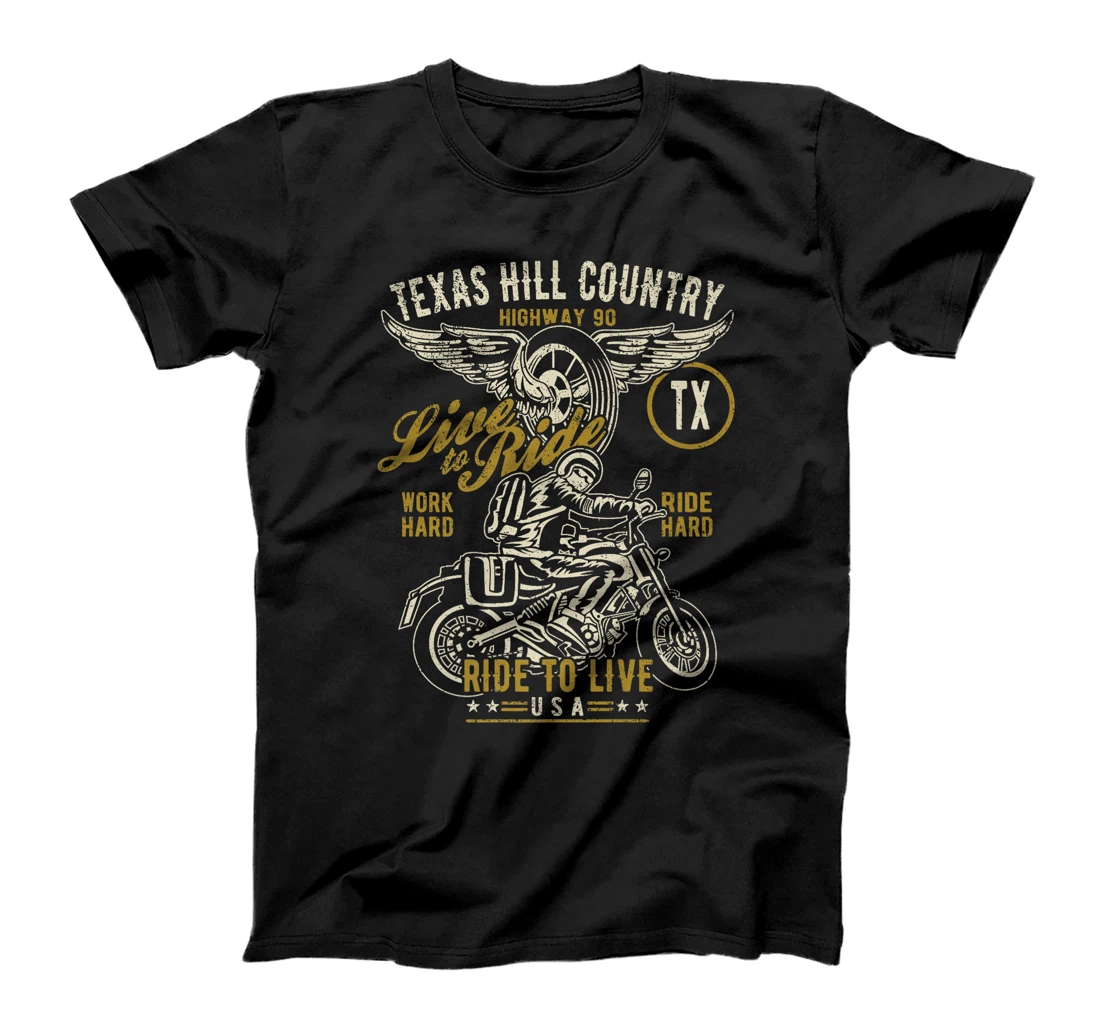 Texas Hill Country HWY 90 TX Motorcycle Distressed Design Premium T-Shirt
