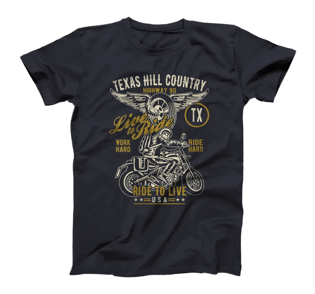 Womens Texas Hill Country HWY 90 TX Motorcycle Distressed Design T-Shirt