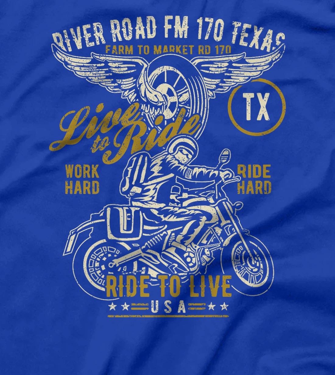 River Road FM 170 TX Texas USA Motorcycle Distressed Design Premium T-Shirt