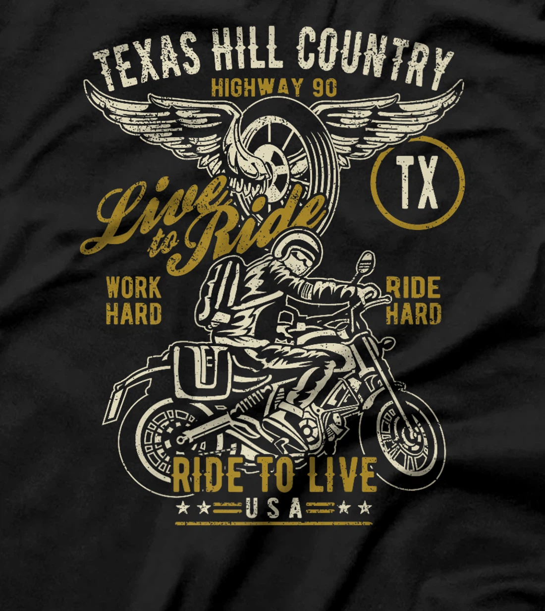 Texas Hill Country HWY 90 TX Motorcycle Distressed Design Premium T-Shirt