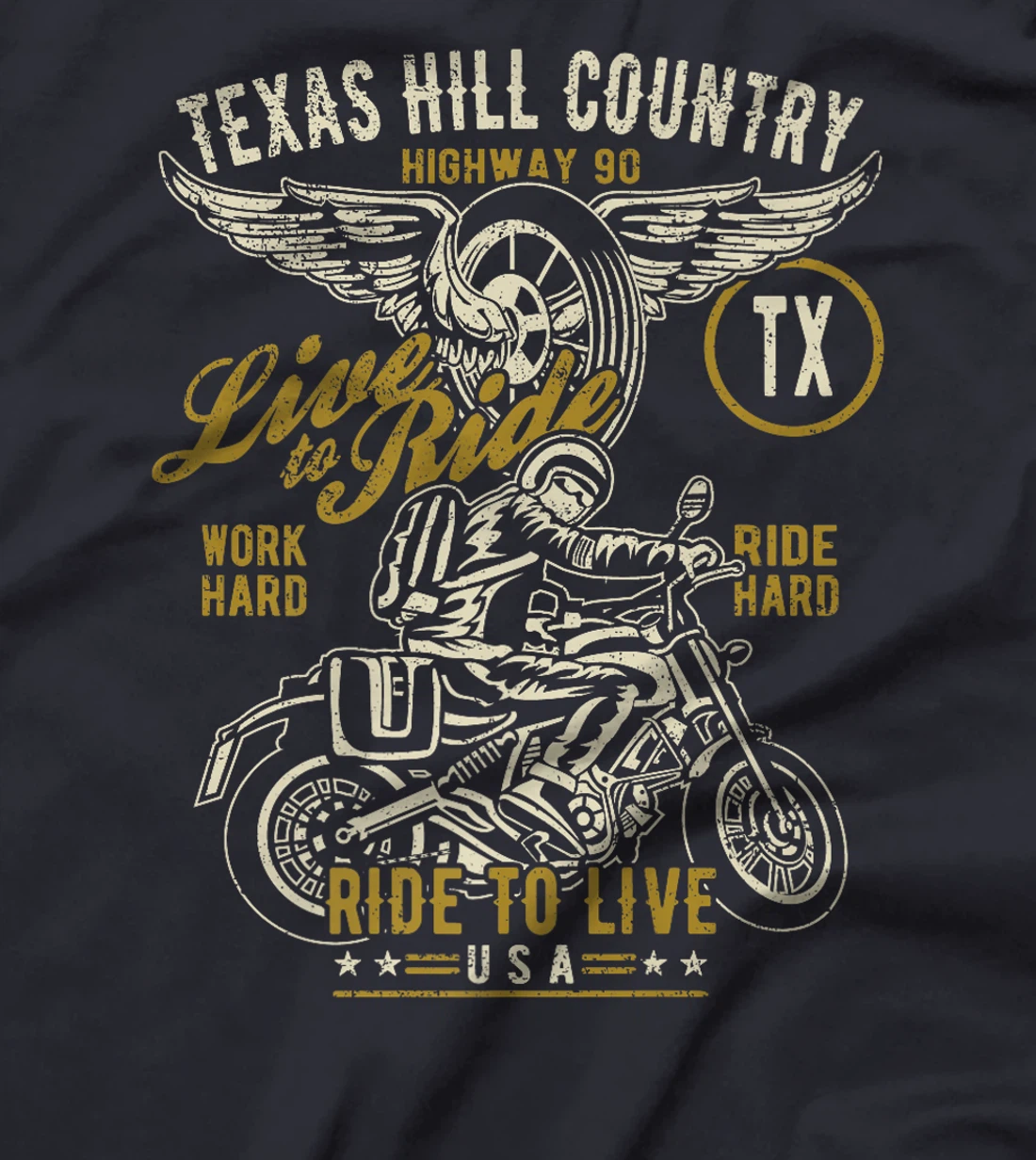 Texas Hill Country HWY 90 TX Motorcycle Distressed Design Premium T-Shirt