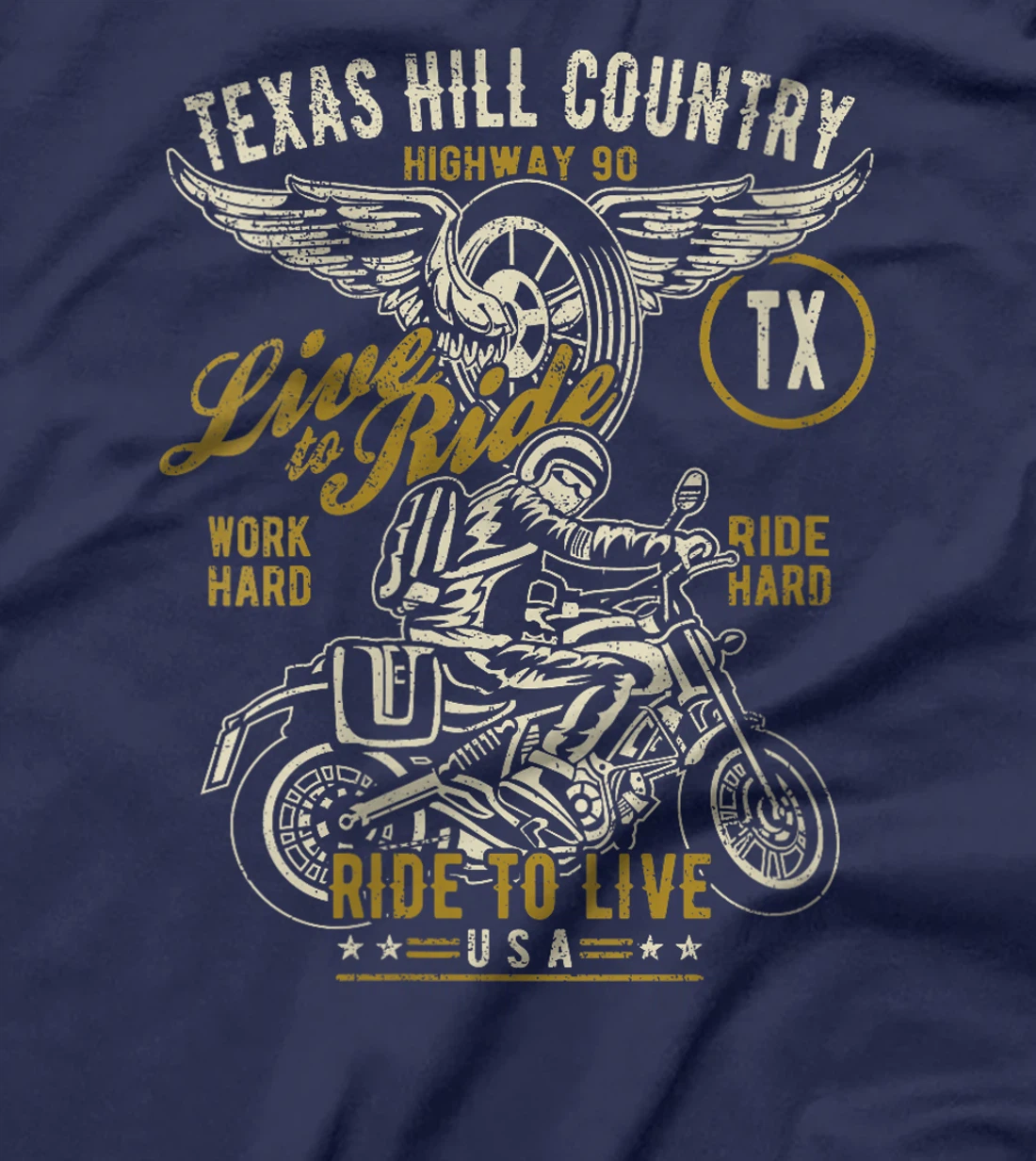 Womens Texas Hill Country HWY 90 TX Motorcycle Distressed Design T-Shirt