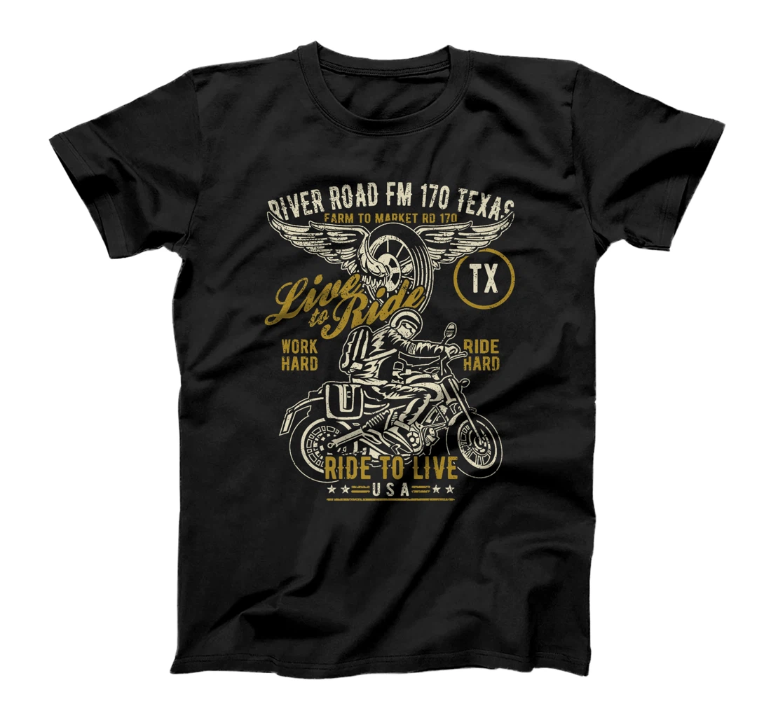 River Road FM 170 TX Texas USA Motorcycle Distressed Design Premium T-Shirt
