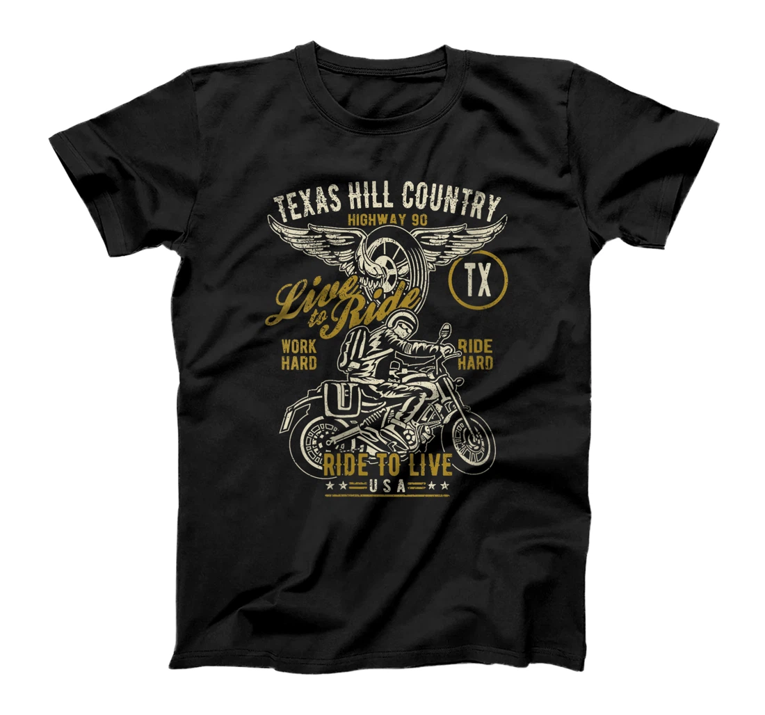 Womens Texas Hill Country HWY 90 TX Motorcycle Distressed Design T-Shirt