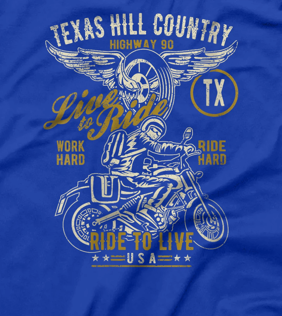 Womens Texas Hill Country HWY 90 TX Motorcycle Distressed Design T-Shirt