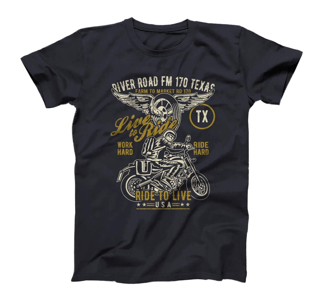 River Road FM 170 TX Texas USA Motorcycle Distressed Design Premium T-Shirt